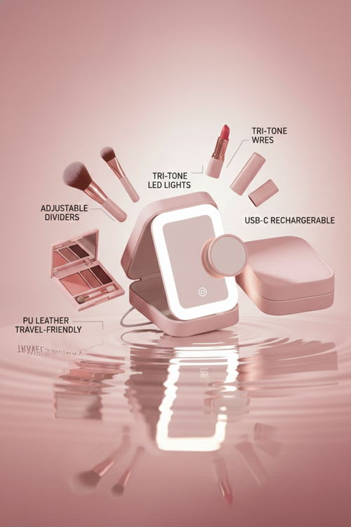 Portable LED Makeup Box with Mirror – Travel Cosmetic Organizer with Adjustable Light, Dust-Proof Beauty Case